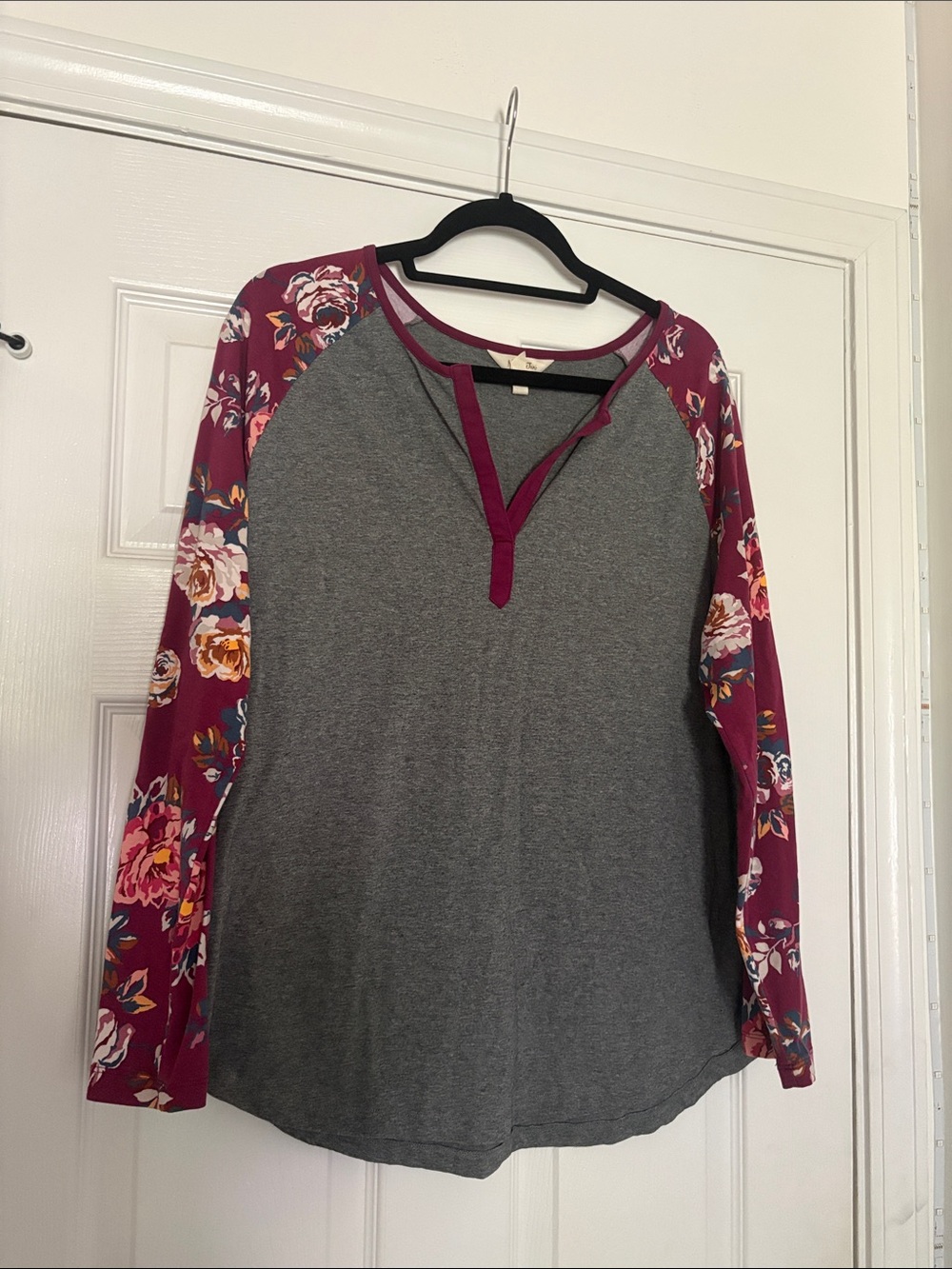 Matilda Jane Gray Body with Burgundy Floral Raglan Henley